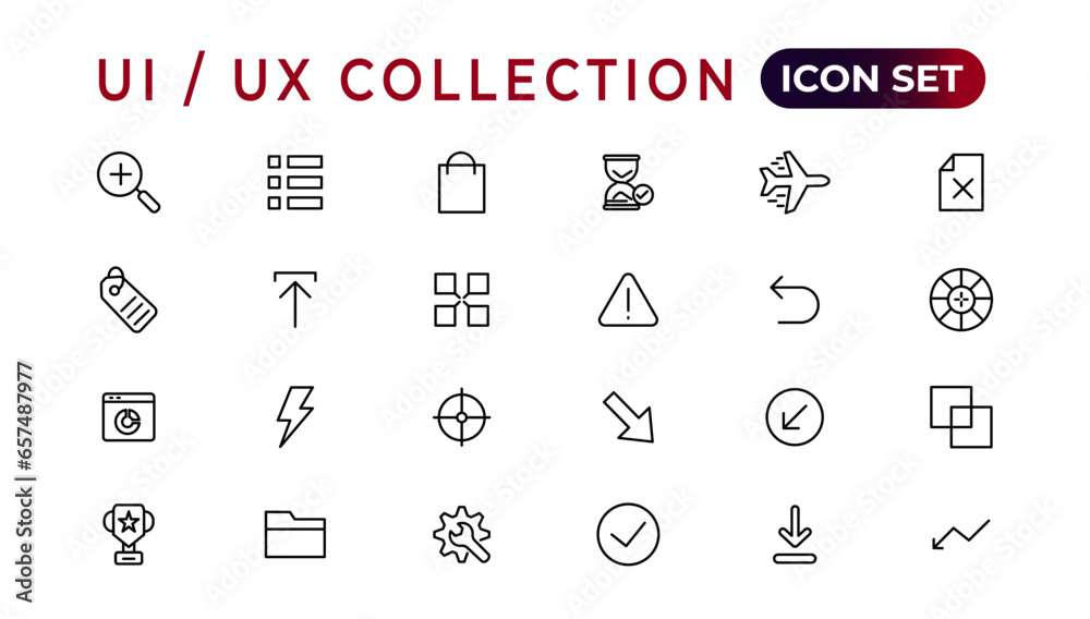 Poster mega set of ui ux icon set, user interface iconset collection.set of thin line web icon set, simple 