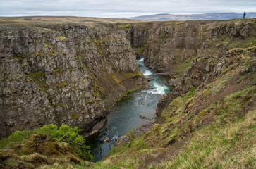 Fototapeta na wymiar Kolugljúfur Canyon and Waterfall in Víðidalstunga, Iceland
