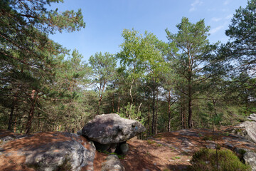 Balanced Rock in the Franchard gorges. Fontainebleau forest 
