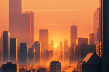 Embrace the Lofi Vibe During the Golden Hour with City Skyline Views. Generative AI.