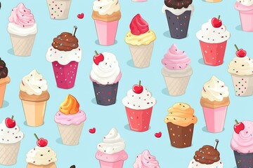 Illustration of adorable mini ice cream pattern for various purposes. Generative AI