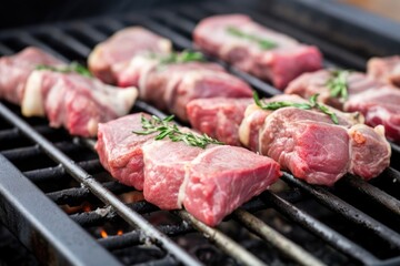 close-up of raw lamb chops on a clean grill