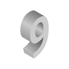 3D grey isometric number 9, PNG with transparent background