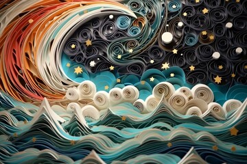 Paper art with swirling galaxy and stars. Generative AI