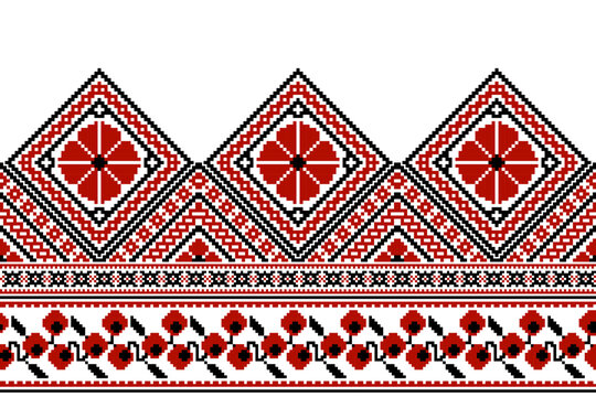 flower embroidery on white background. ikat and cross stitch geometric seamless pattern ethnic oriental traditional. Aztec style illustration design for carpet, wallpaper, clothing, wrapping, batik.	