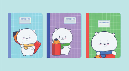 hand drawn notebook cute bear cover design set