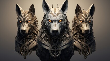 3D render of Cerber, hound of Hades, guardian of the underworld. A scary fierce beast dog with three heads. A frightening dog, Cerberus, Guardian of hell. - obrazy, fototapety, plakaty