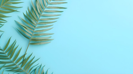 Fototapeta premium Copy Space with Palm Leaves on the corner isolated on Green Blue Background.