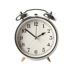 Cream colored alarm clock isolated with png background.