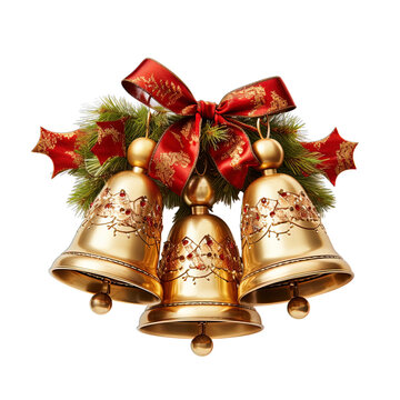 christmas, bell, gold, decoration, illustration, jingle bells on transparent background