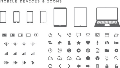 シンプルなモバイルデバイスとベクターアイコンセット © scene5