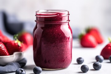 glass jar filled with a berry detox smoothie - Powered by Adobe