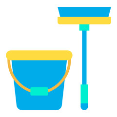 Flat Mop And Bucket icon
