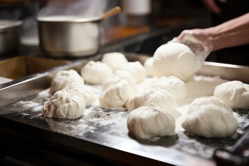 Fototapeta na wymiar dough being filled to make dumplings