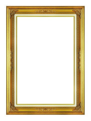 Antique golden frame isolated on white background, clipping path. Vertical shape.