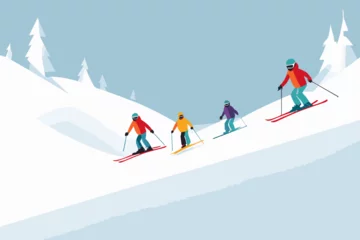 Fotobehang team in the snow mountain winter skiing © GenAI