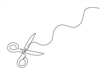 Scissors line icon. Continuous one line with curl. Cutting tool sign. Tailor utensil symbol.