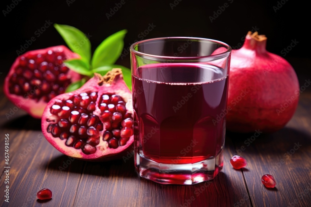 Sticker a glass filled with fresh pomegranate juice