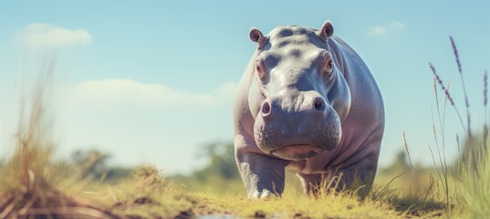 Portrait of hippopotamus. Generative AI technology.