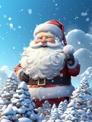  Happy Santa Clouse in the winter forest. Merry christmas design