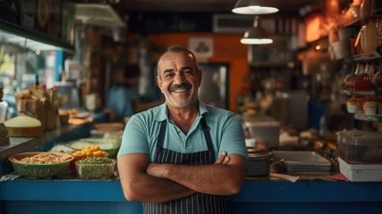 Türaufkleber The small restaurant business owner smiled happily © EmmaStock
