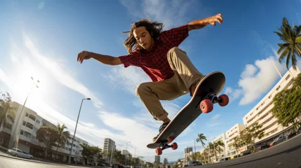Poster Young man skateboarding in Hawaii city © EmmaStock
