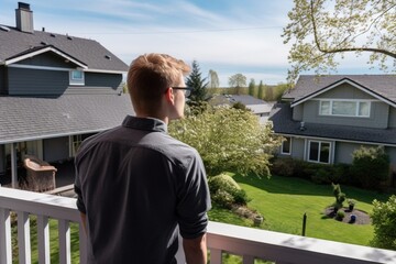 man observing neighbors bigger house