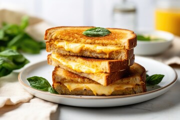 whole wheat bread grilled cheese sandwich on a breakfast table - obrazy, fototapety, plakaty