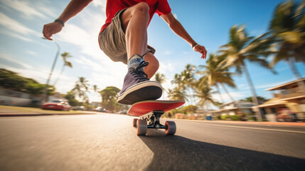 Close-up Young man skateboarding in Hawaii city