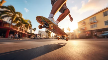 Foto op Plexiglas Close-up Young man skateboarding in Hawaii city © EmmaStock