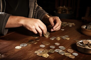 a man collecting rare coins at a table