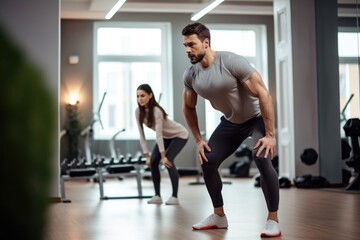 male training partner aiding woman with lunges