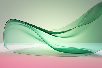 Obraz premium Background of curved acrylic or plastic, pink and green color. With Generative AI technology
