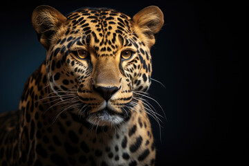 Portrait of a leopard on a dark background, predator mammal