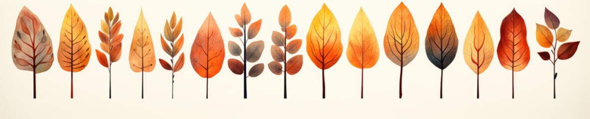 Obraz premium Set of autumn leaves of different trees and bushes. Horizontal banner