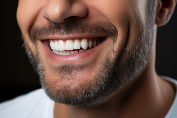 Obraz premium Smiling young man, white teeth close-up, teeth whitening, health concept
