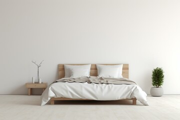 A bright, minimalist bedroom design perfect for mockups. Generative AI - obrazy, fototapety, plakaty