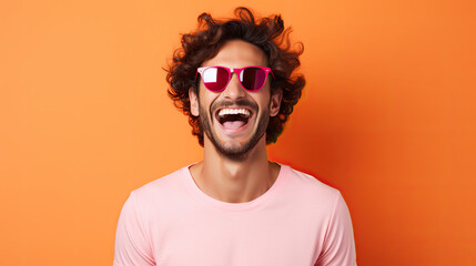 Man laughing with sunglasses - obrazy, fototapety, plakaty