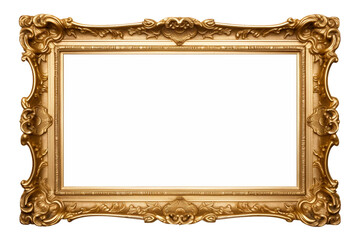 Antique carved gilded frame on transparent background PNG, Generative AI - obrazy, fototapety, plakaty