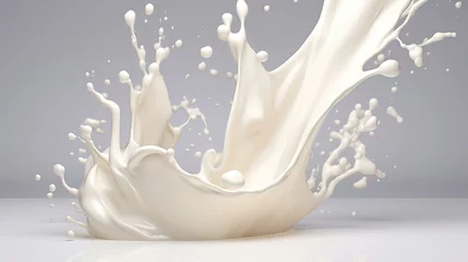 Foto op Plexiglas White milk splash with splatters on clean background © WODEXZ