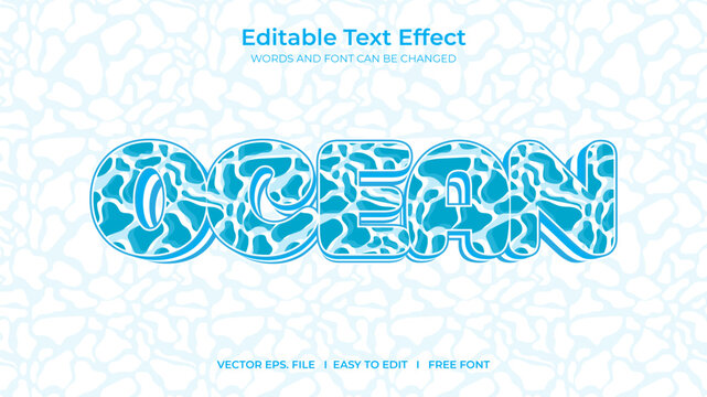 ocean editable text effect vector design, light blue color weater effect