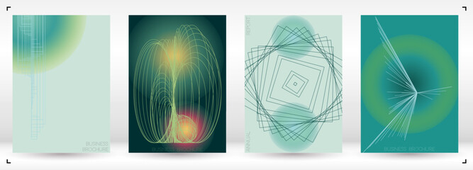 Minimal Minimal Geometric Vector Poster Design with Lines and Gradient Colorful Circles. Collection of Abstract Backgrounds for Covers, Flyers, Templates, Booklets, Cards, Brochures, Branding, etc.