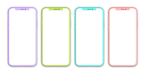 Realistic 3d smartphone mockups, isolated mobile phone frames with shadows, Template for infographics and UI design.