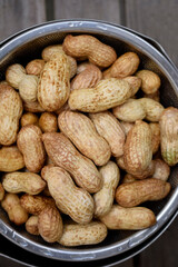 水洗いした生の落花生、収穫した落花生の実