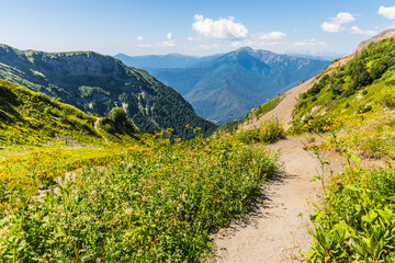 Summer mountain landscape at Krasnaya Polyana mountain resort, Sochi, Russia