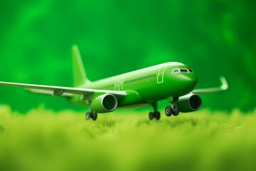 Green airplane with copyspace background symbolizing sustainable travel, zero emissions, and biofuel concept. Generative AI