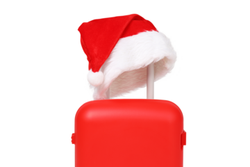 PNG, Suitcase and Santa Claus hat, isolated on white background