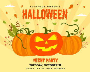 Happy Halloween Night Party Invitation background with scary pumpkins Vector illustration