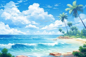 Fototapeta na wymiar Background of a tropical sea and blue sky. Generative AI