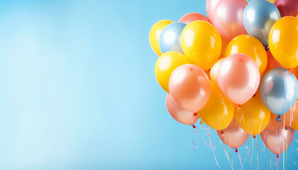 A cluster of colorful birthday balloons floats in the air.generative ai